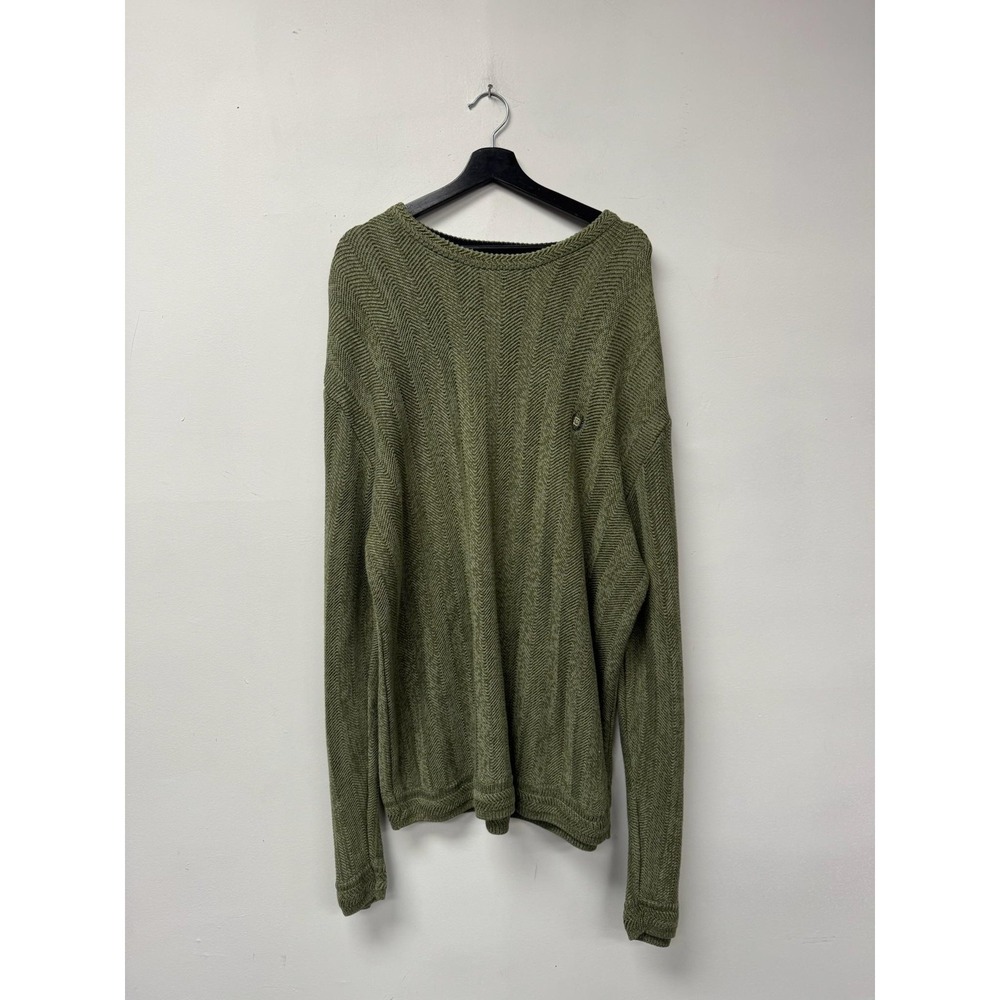 Chaps Sweater Mens 2X Green Cotton Herringbone‎ Knit Crewneck Pullover Logo